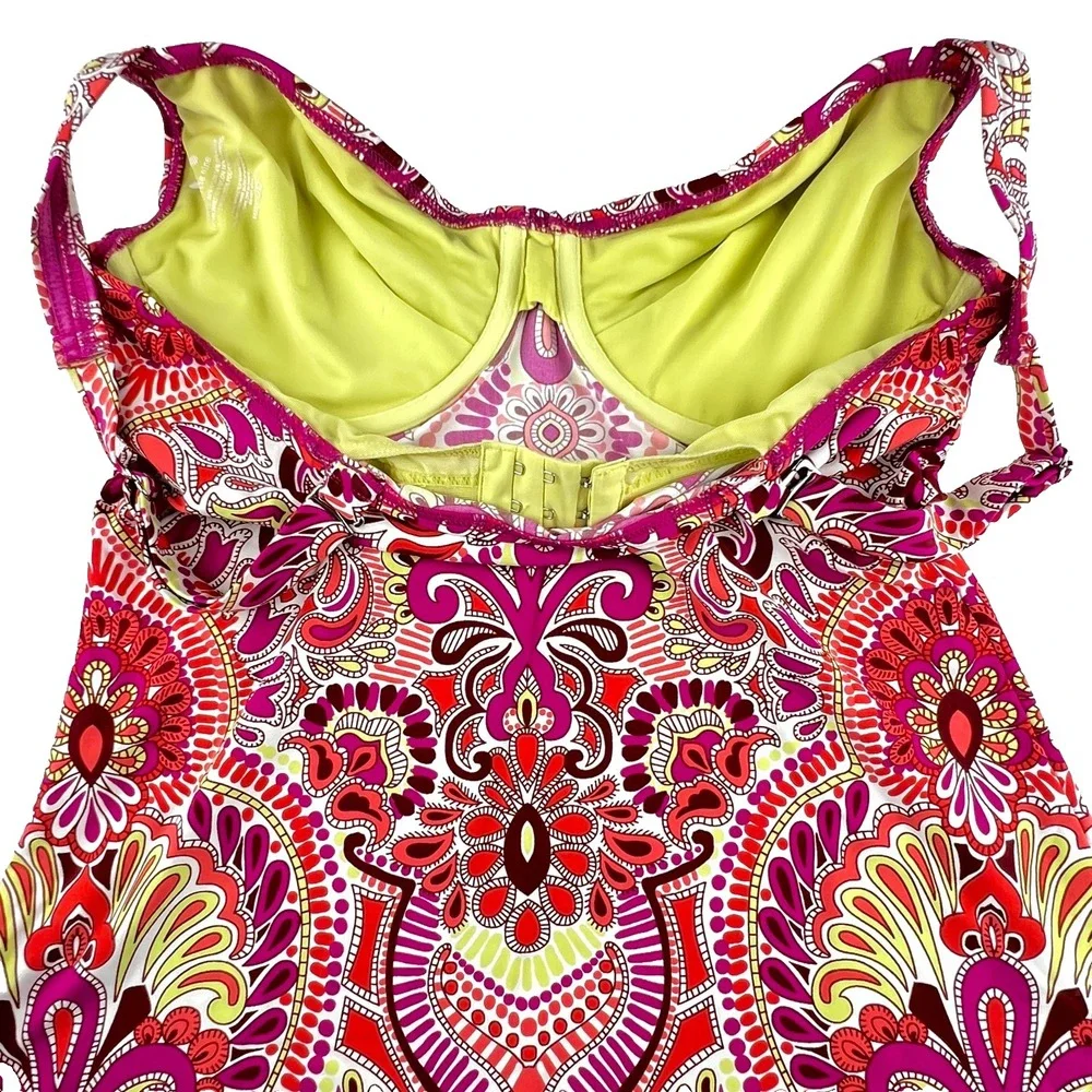 Title Nine Bodacious Pink Paisley Underwire Tankini Swim Top Women's Sz 34DD - Picture 6 of 9
